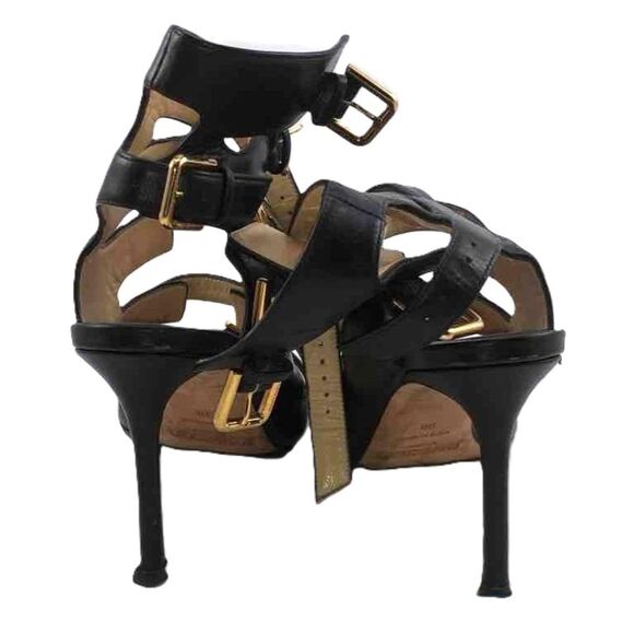 Jimmy Choo Black Trick Gladiator Multi Buckle Logo High Heel Sandals 38 (7.5) - Picture 4 of 6